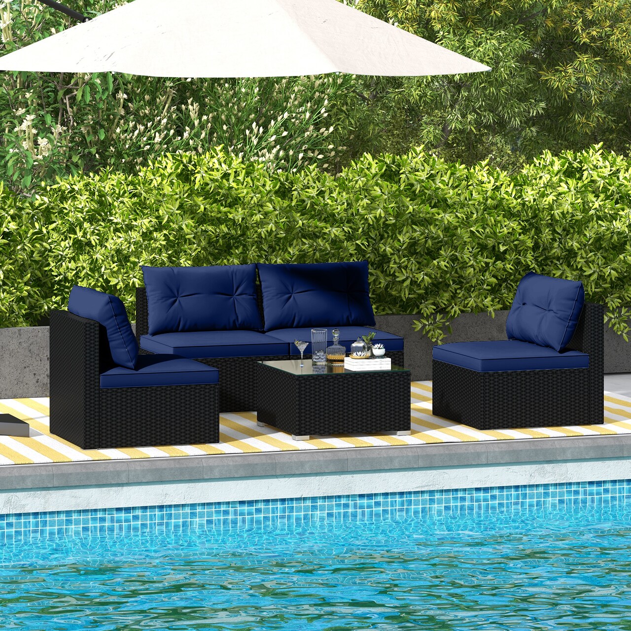 5-Piece Outdoor Patio Furniture Set with Cushions and Coffee Table and Rustproof Steel Frame